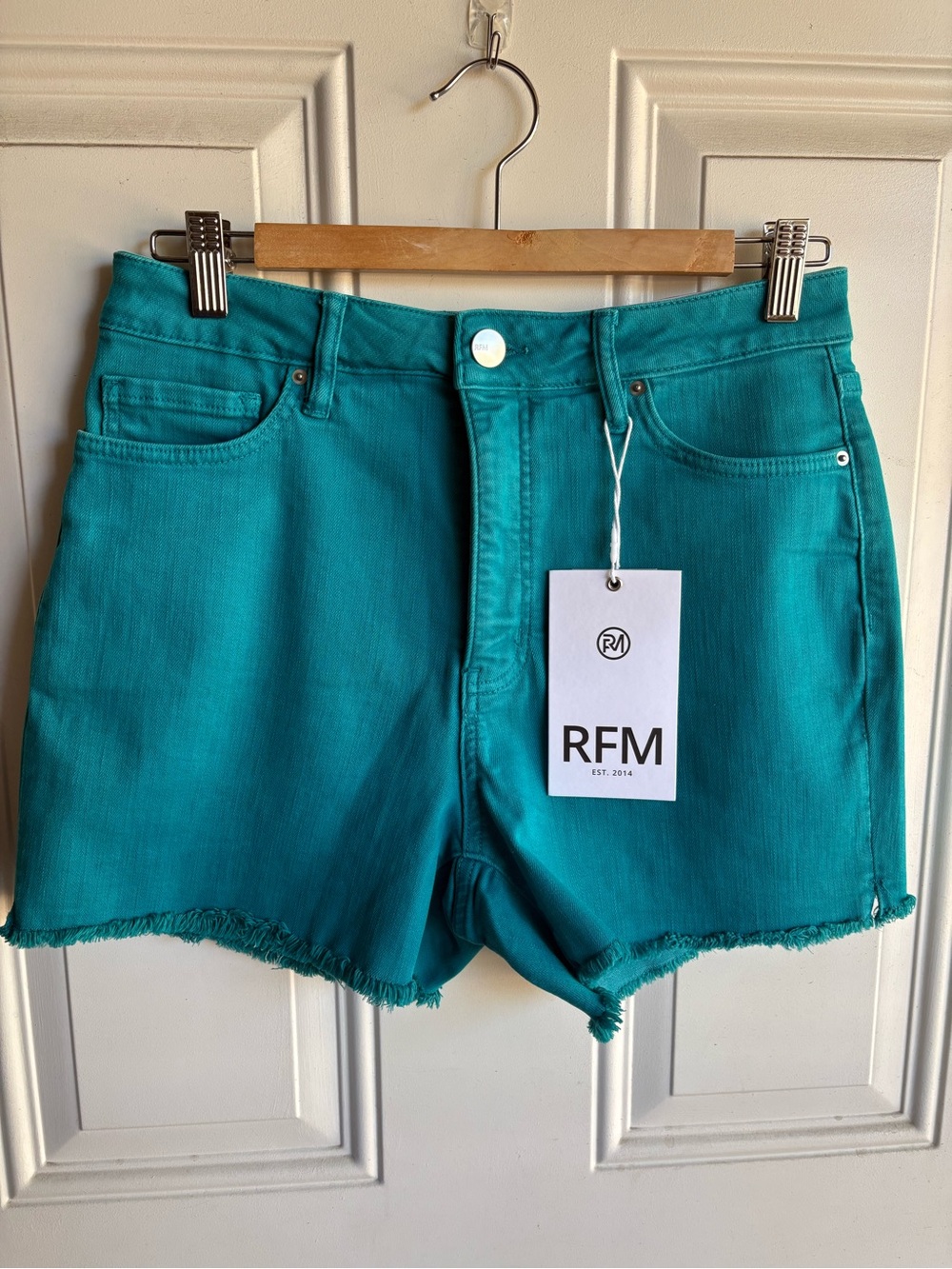RFM brand Teal High-Rise Denim Shorts large